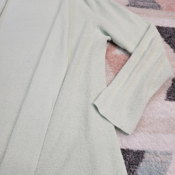 Eileen Fisher Mist Lt Green Linen Crepe Stretch Long Cardigan - Picture 5 of 8